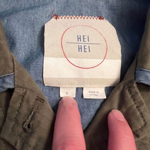 EUC Anthropologie Hei Hei Beaded Embroidered Olive Green Utility Jacket Sz SMALL - Picture 3 of 9